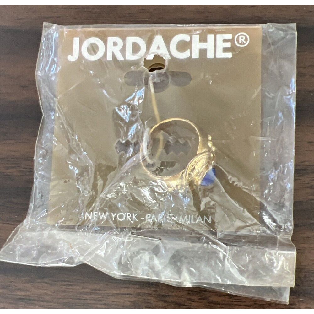 VINTAGE JORDACHE Ring GOLD TONE SPARKLY Royal Blue NOS Y2K Cottage Core 80s-90s